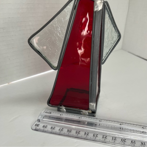 Red and Clear Stained Glass Holiday Angel Candle holder, Xmas Decor, Christmas - Picture 8 of 8